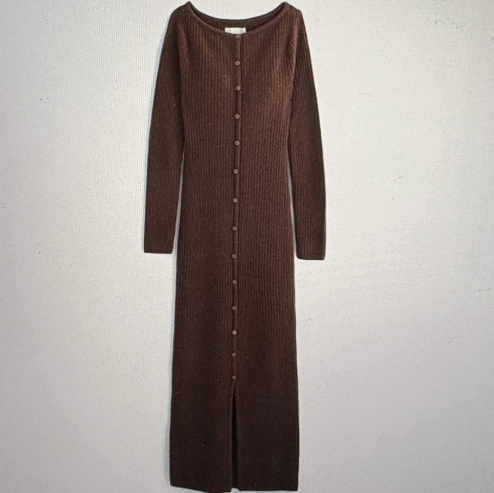 Abercrombie & Fitch Brown Long Sleeve Ribbed Wool Blend Midi Dress - Picture 8 of 11